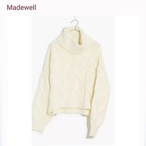 Madewell Somervell Modern Cable Turtleneck Sweater, Size XS Ivory/Cream